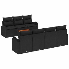 vidaXL Set di divani da giardino 8 pezzi con cuscini neri in polyrattan e legno di acacia.
