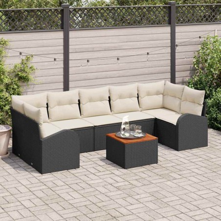 vidaXL Set da giardino di 8 pezzi con cuscini neri in rattan polyrattan e acacia