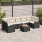 vidaXL Set da giardino di 8 pezzi con cuscini neri in rattan polyrattan e acacia