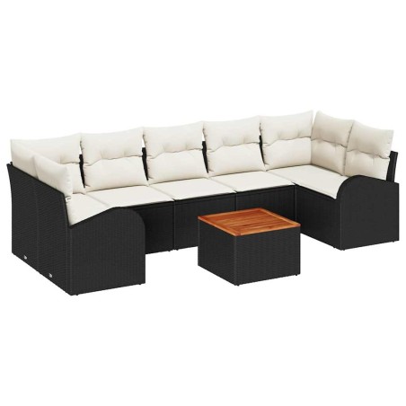 vidaXL Set da giardino di 8 pezzi con cuscini neri in rattan polyrattan e acacia