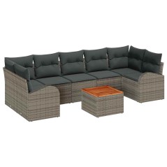 vidaXL Set da giardino da 8 pezzi con cuscini grigi in rattan sintetico e legno di acacia.