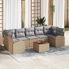 vidaXL Set da giardino da 8 pezzi con cuscini beige in rattan sintetico e acacia