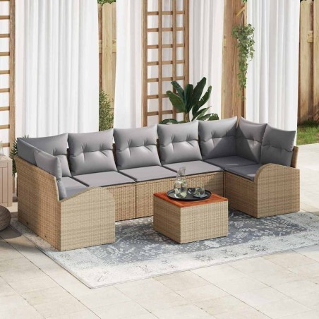 vidaXL Set da giardino da 8 pezzi con cuscini beige in rattan sintetico e acacia