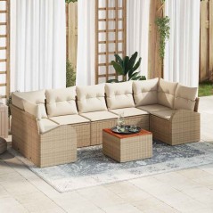 vidaXL Set di divani da giardino da 8 pezzi con cuscini beige in rattan sintetico e legno di acacia