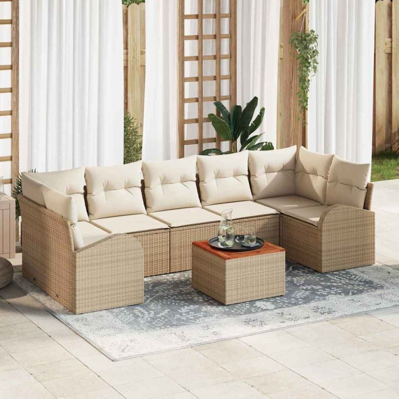 vidaXL Set di divani da giardino da 8 pezzi con cuscini beige in rattan sintetico e legno di acacia vidaXL Set di divani da giardino da 8 pezzi con cuscini beige in rattan sintetico e legno di acacia