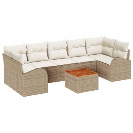 vidaXL Set di divani da giardino da 8 pezzi con cuscini beige in rattan sintetico e legno di acacia