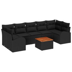 vidaXL Set da giardino 8 pezzi con cuscini in rattan nero e acacia