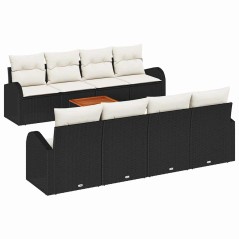 vidaXL Set di divani da giardino 9 pezzi con cuscini in polirattan nero e acacia.