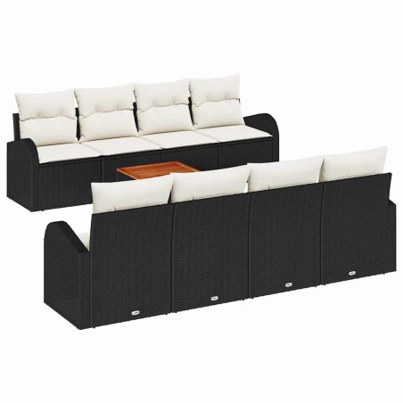 vidaXL Set di divani da giardino 9 pezzi con cuscini in polirattan nero e acacia.