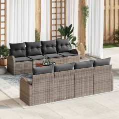 vidaXL Set da giardino da 9 pezzi con cuscini grigi in rattan e legno di acacia