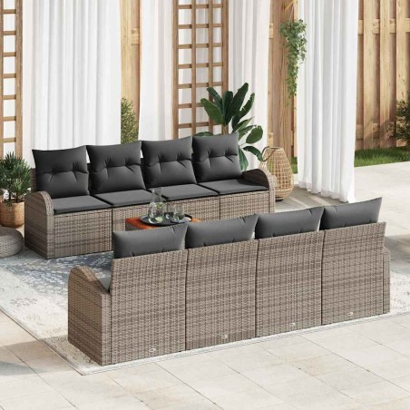 vidaXL Set da giardino da 9 pezzi con cuscini grigi in rattan e legno di acacia