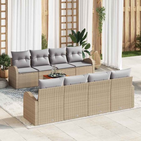vidaXL Set di divani da giardino da 9 pezzi con cuscini beige in polyrattan e legno di acacia