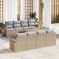 vidaXL Set di divani da giardino da 9 pezzi con cuscini beige in polyrattan e legno di acacia