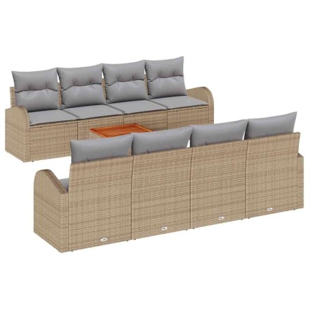 vidaXL Set di divani da giardino da 9 pezzi con cuscini beige in polyrattan e legno di acacia