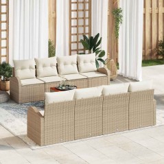 vidaXL Set di divani da giardino 9 pezzi con cuscini beige in polirattan e acacia