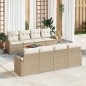 vidaXL Set di divani da giardino 9 pezzi con cuscini beige in polirattan e acacia