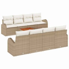 vidaXL Set di divani da giardino 9 pezzi con cuscini beige in polirattan e acacia