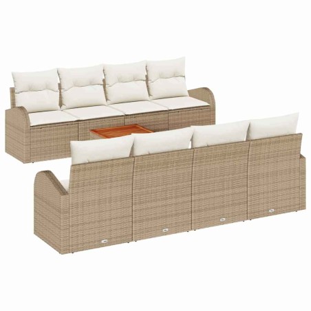 vidaXL Set di divani da giardino 9 pezzi con cuscini beige in polirattan e acacia