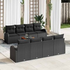 vidaXL Set di divani da giardino a 9 pezzi con cuscini neri in rattan sintetico e acacia