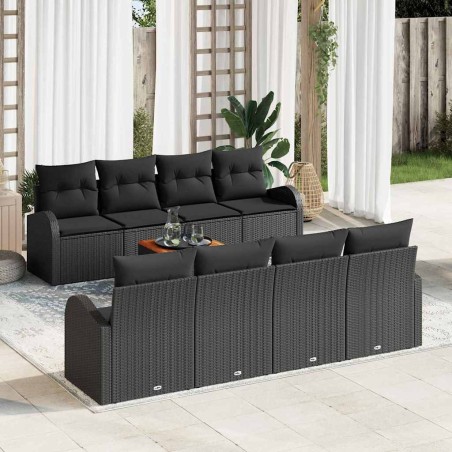 vidaXL Set di divani da giardino a 9 pezzi con cuscini neri in rattan sintetico e acacia