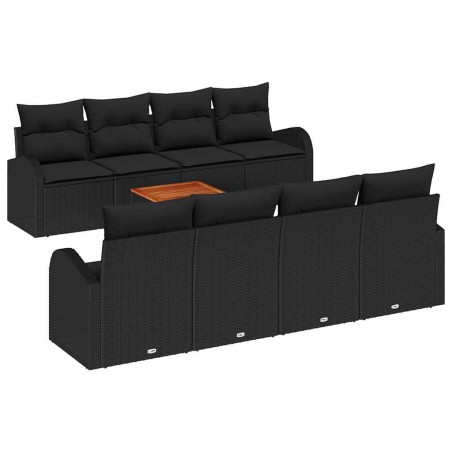 vidaXL Set di divani da giardino a 9 pezzi con cuscini neri in rattan sintetico e acacia
