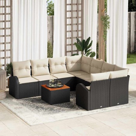 vidaXL Set di Sofà da Giardino 9 Pezzi con Cuscini in Rattan Sintetico Nero e Acacia