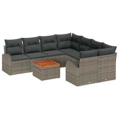 vidaXL Set di divani da giardino 9 pezzi con cuscini grigi in rattan e tavolino in acacia