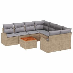 vidaXL Set Giardino 9 Pezzi con Cuscini Beige in Rattan Sintetico e Tavolino in Acacia.