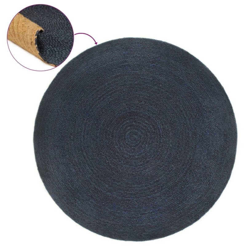 Tappeto Reversibile Blu Marino e Naturale 90cm Iuta Rotondo Tappeto Reversibile Blu Marino e Naturale 90cm Iuta Rotondo