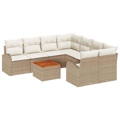 vidaXL Set divano da giardino 9 pezzi con cuscini beige in polyrattan e acacia