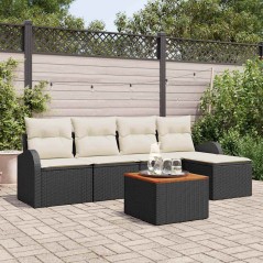 vidaXL Set da giardino 6 pezzi con cuscini in rattan sintetico nero e legno di acacia