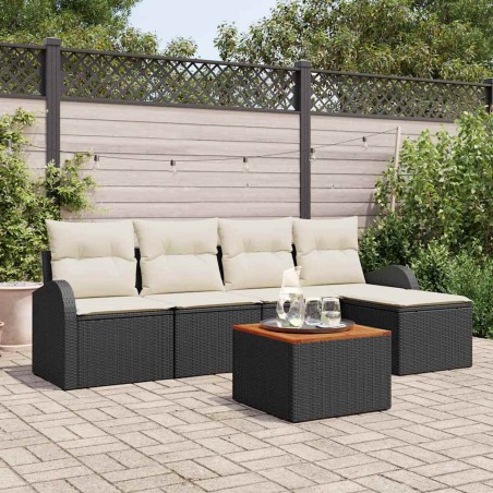 vidaXL Set da giardino 6 pezzi con cuscini in rattan sintetico nero e legno di acacia