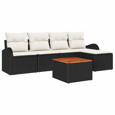vidaXL Set da giardino 6 pezzi con cuscini in rattan sintetico nero e legno di acacia