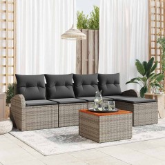 vidaXL Set di divani da giardino 6 pezzi con cuscini grigi in rattan sintetico e legno di acacia