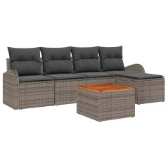 vidaXL Set di divani da giardino 6 pezzi con cuscini grigi in rattan sintetico e legno di acacia