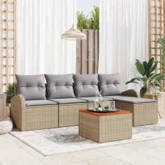 vidaXL Set di divani da giardino in 6 pezzi con cuscini beige in polyrattan e legno d'acacia