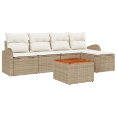 vidaXL Set di divani da giardino 6 pezzi con cuscini beige in rattan sintetico e acacia