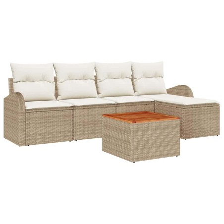 vidaXL Set di divani da giardino 6 pezzi con cuscini beige in rattan sintetico e acacia