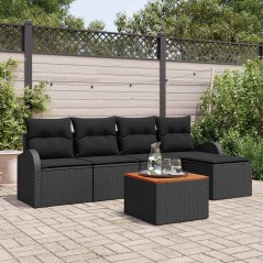 vidaXL Set di divani da giardino da 6 pezzi con cuscini in rattan sintetico nero e legno di acacia