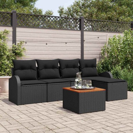 vidaXL Set di divani da giardino da 6 pezzi con cuscini in rattan sintetico nero e legno di acacia