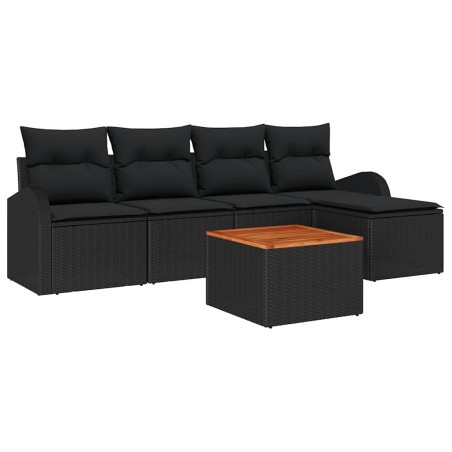 vidaXL Set di divani da giardino da 6 pezzi con cuscini in rattan sintetico nero e legno di acacia