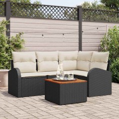 vidaXL Set da giardino 5 pezzi con cuscini neri in rattan sintetico e legno di acacia.