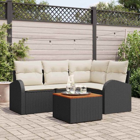 vidaXL Set da giardino 5 pezzi con cuscini neri in rattan sintetico e legno di acacia.