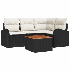 vidaXL Set da giardino 5 pezzi con cuscini neri in rattan sintetico e legno di acacia.