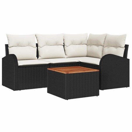 vidaXL Set da giardino 5 pezzi con cuscini neri in rattan sintetico e legno di acacia.
