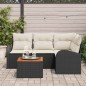 vidaXL Set da giardino 5 pezzi con cuscini neri in rattan sintetico e legno di acacia.