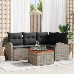 vidaXL Set di divani da giardino da 5 pezzi con cuscini grigi in rattan sintetico e legno di acacia.