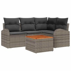 vidaXL Set di divani da giardino da 5 pezzi con cuscini grigi in rattan sintetico e legno di acacia.