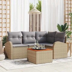 vidaXL Set da giardino di divani 5 pezzi con cuscini in polirattan beige e acacia.