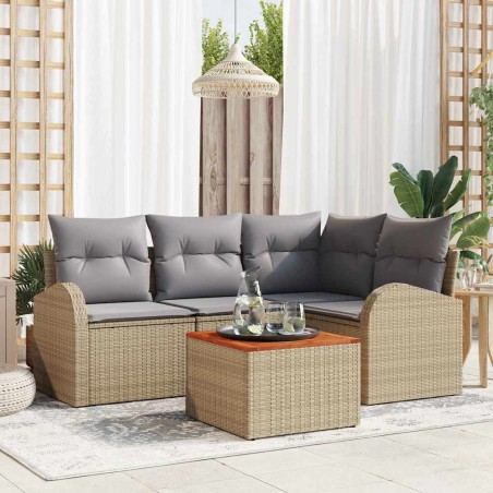 vidaXL Set da giardino di divani 5 pezzi con cuscini in polirattan beige e acacia.